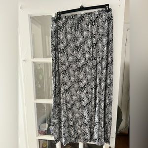 Black and White Floral Maxi Skirt with Tie Front and Slit